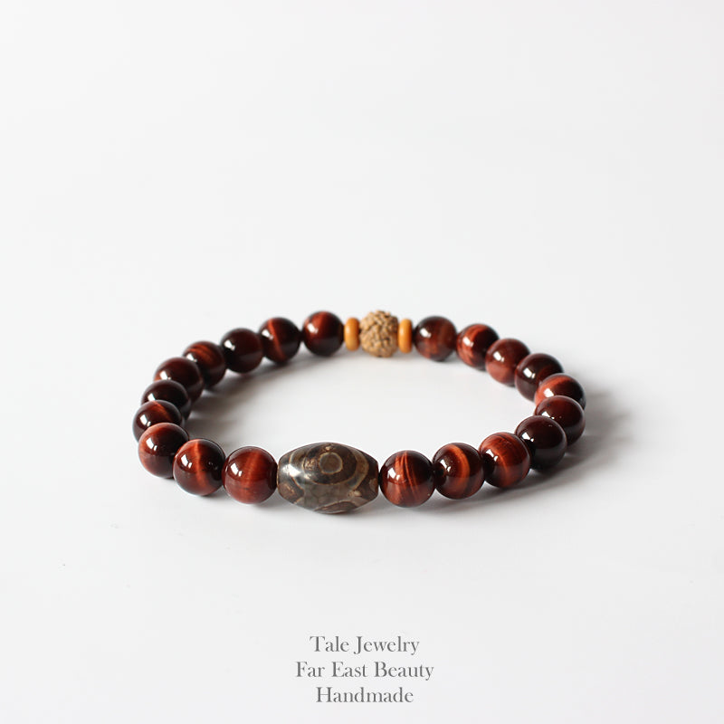 Buddhist Handcrafted Nature Sandalwood Harmony Bracelet (Tiger Eye & Rudraksha)