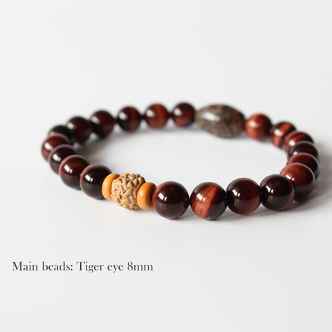 Buddhist Handcrafted Nature Sandalwood Harmony Bracelet (Tiger Eye & Rudraksha)