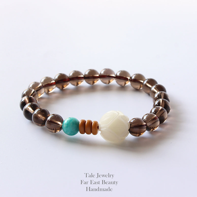Smoky Quartz and Amazon Stone Beaded Bracelet (Smoky Quartz and Matte Amazonite)
