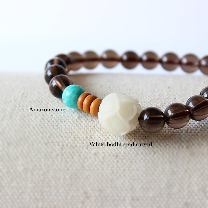 Smoky Quartz and Amazon Stone Beaded Bracelet (Smoky Quartz and Matte Amazonite)