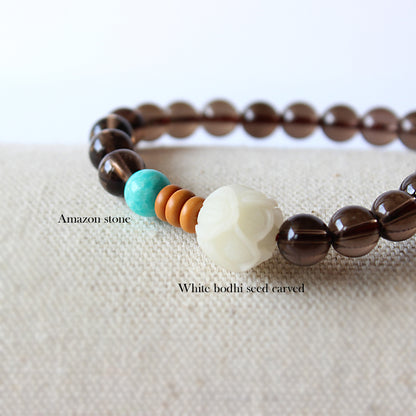 Smoky Quartz and Amazon Stone Beaded Bracelet (Smoky Quartz and Matte Amazonite)