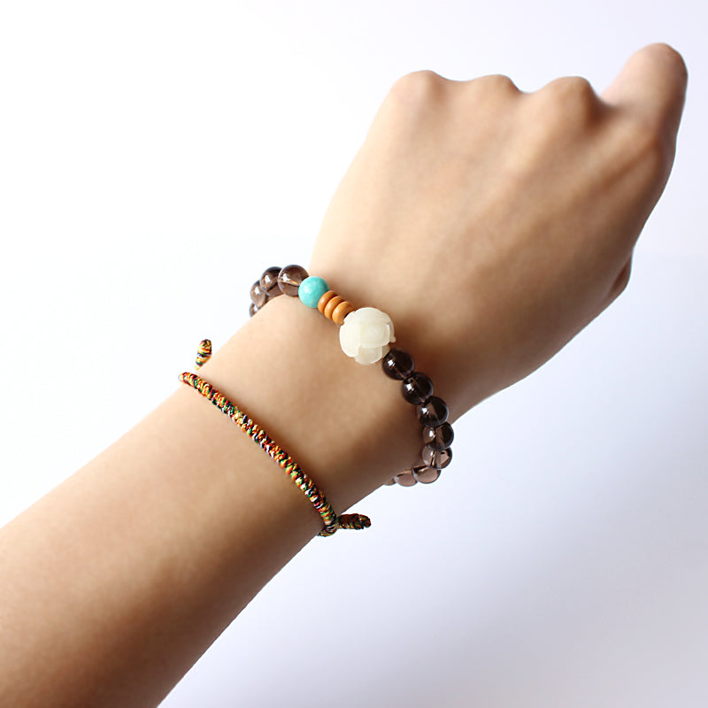 Smoky Quartz and Amazon Stone Beaded Bracelet (Smoky Quartz and Matte Amazonite)