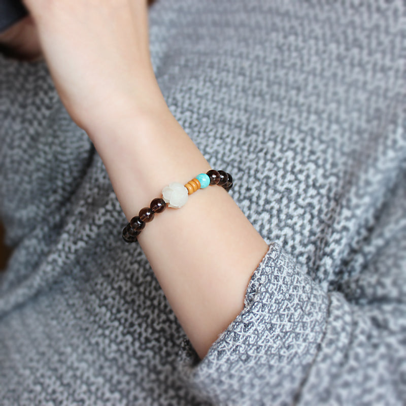 Smoky Quartz and Amazon Stone Beaded Bracelet (Smoky Quartz and Matte Amazonite)