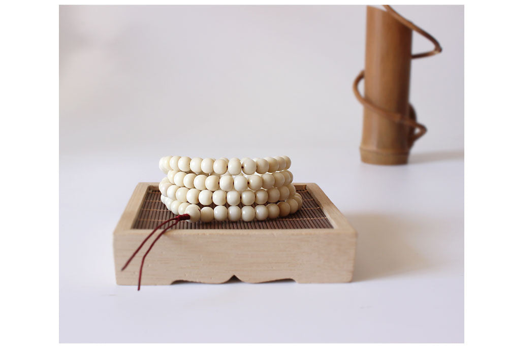 Buddhist Handcrafted Nature Sandalwood for "Preservation & Perseverance" Ivory Beads (made with Bodhi Seed and Tagua Nut)