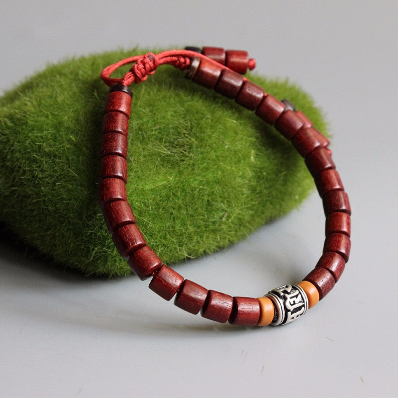 Buddhist Handcrafted Nature Sandalwood Bracelet for "Peace & Joy" with Blessed Mantra Charm