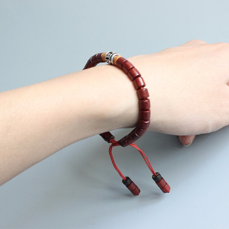 Buddhist Handcrafted Nature Sandalwood Bracelet for "Peace & Joy" with Blessed Mantra Charm