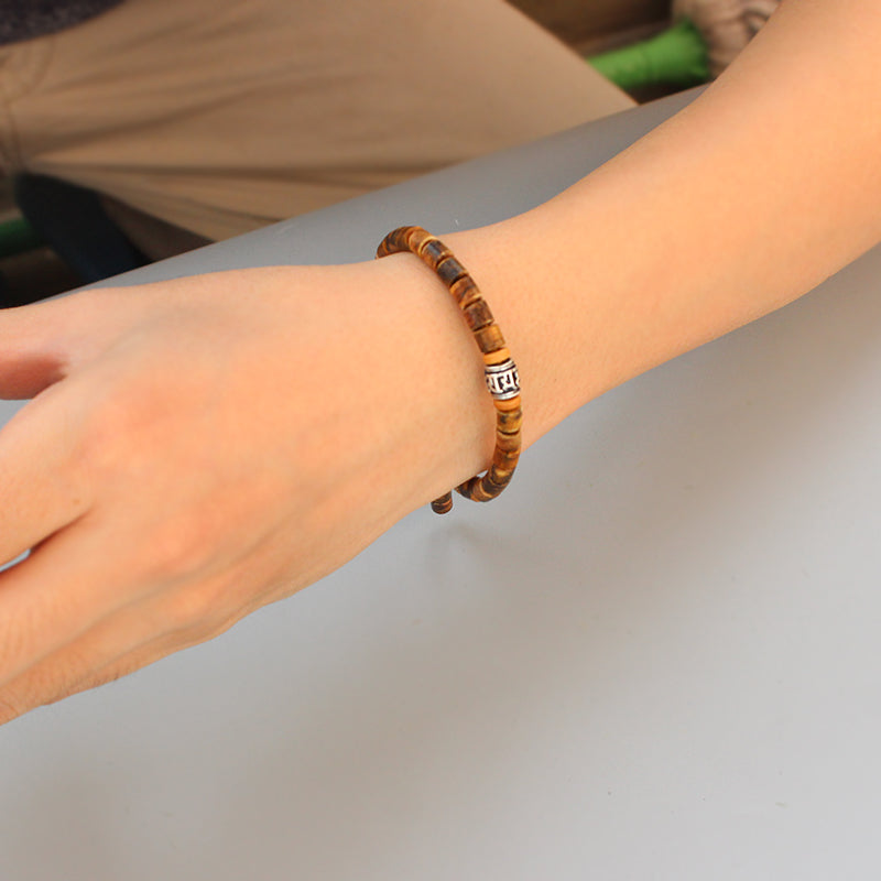 Buddhist Handcrafted Nature Sandalwood Bracelet for "Peace & Joy" with Blessed Mantra Charm