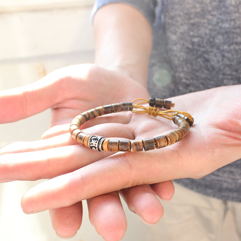 Buddhist Handcrafted Nature Sandalwood Bracelet for "Peace & Joy" with Blessed Mantra Charm