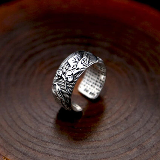 Lotus Ring of Wisdom (Heart Sutra Engraved Inside) (Silver)