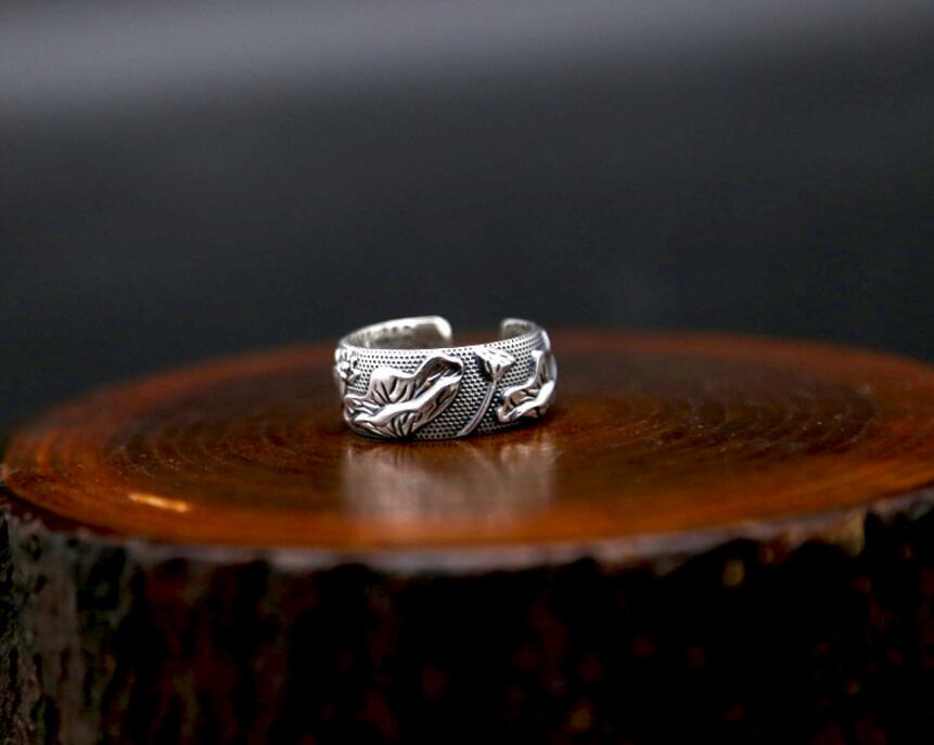 Lotus Ring of Wisdom (Heart Sutra Engraved Inside) (Silver)