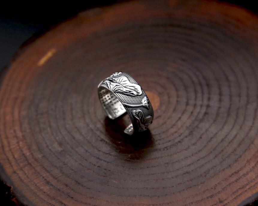 Lotus Ring of Wisdom (Heart Sutra Engraved Inside) (Silver)