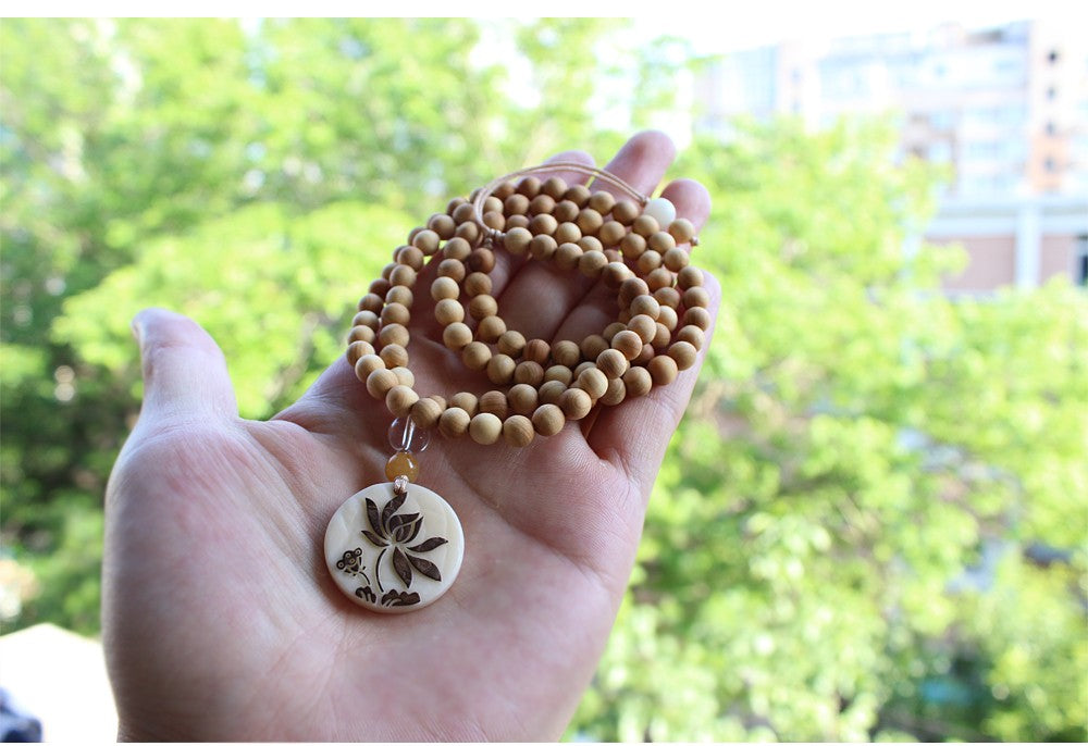 Buddhist Handcrafted Nature Sandalwood Necklace for "Harmony & Focus" (made with Organic Tree Tagua Nut)