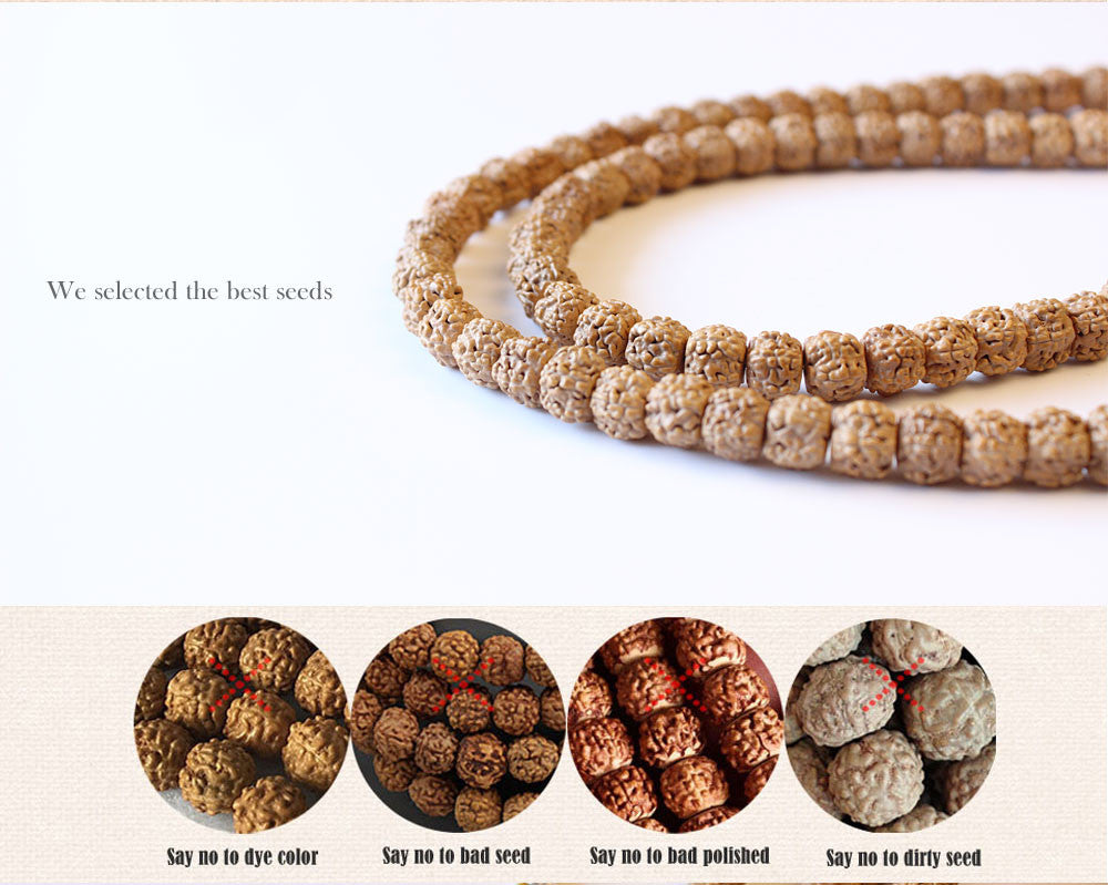 Buddhist Handcrafted Nature Sandalwood Salubrious Tribal Necklace for "Intuition & Character" (Handcarved Organic Rudraksha Beads)