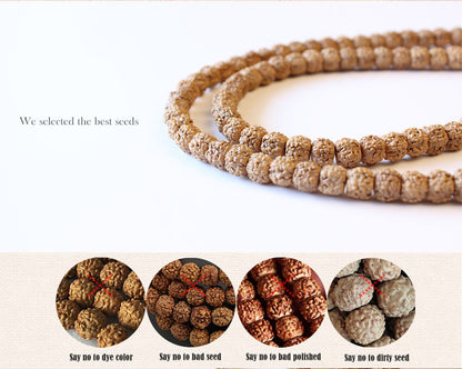 Buddhist Handcrafted Nature Sandalwood Salubrious Tribal Necklace for "Intuition & Character" (Handcarved Organic Rudraksha Beads)