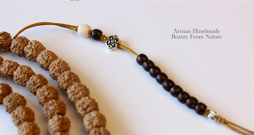 Buddhist Handcrafted Nature Sandalwood Salubrious Tribal Necklace for "Intuition & Character" (Handcarved Organic Rudraksha Beads)