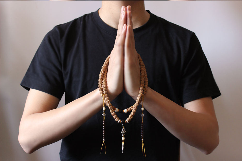 Buddhist Handcrafted Nature Sandalwood Salubrious Tribal Necklace for "Intuition & Character" (Handcarved Organic Rudraksha Beads)