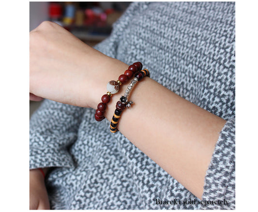 Buddhist Handcrafted Nature Sandalwood Bracelet for "Patience & Health"  with Hand-carved Lotus Flower Charm