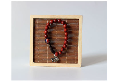 Buddhist Handcrafted Nature Sandalwood Composure Bracelet with Lotus Leaf Charm (Red Sandalwood)