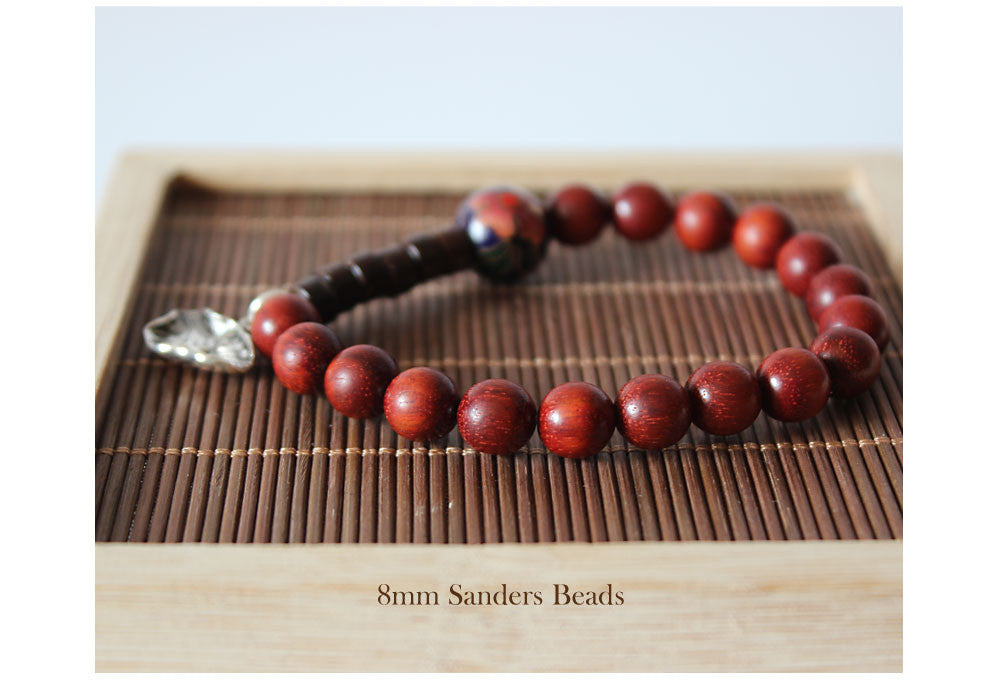 Buddhist Handcrafted Nature Sandalwood Composure Bracelet with Lotus Leaf Charm (Red Sandalwood)