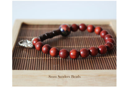 Buddhist Handcrafted Nature Sandalwood Composure Bracelet with Lotus Leaf Charm (Red Sandalwood)