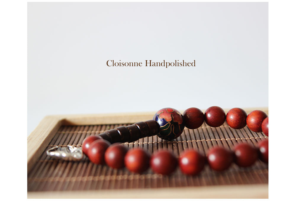 Buddhist Handcrafted Nature Sandalwood Composure Bracelet with Lotus Leaf Charm (Red Sandalwood)