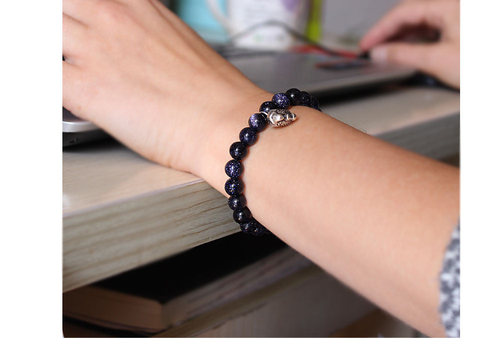 Buddhist Handcrafted Nature Sandalwood Bracelet for "Success & Glory" - Blue Obsidian Sandstones