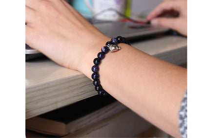 Buddhist Handcrafted Nature Sandalwood Bracelet for "Success & Glory" - Blue Obsidian Sandstones