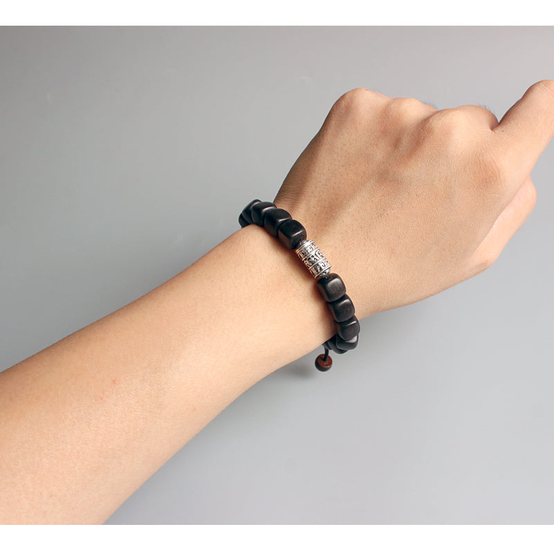 Buddhist Handcrafted Nature Sandalwood Bracelet for "Will Power & Confidence" with Om Mani Padme Hum Charm