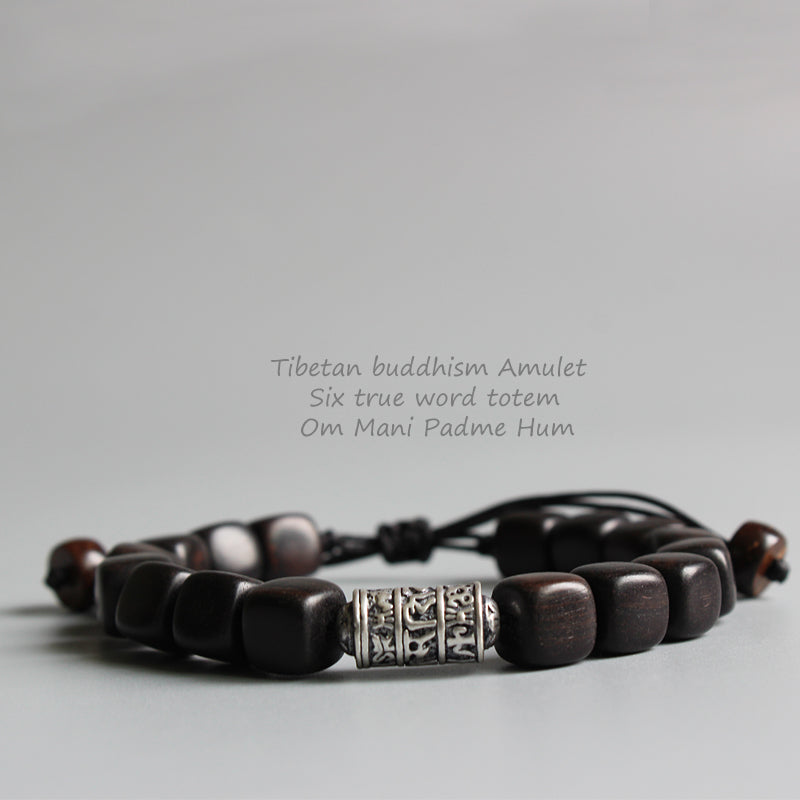 Buddhist Handcrafted Nature Sandalwood Bracelet for "Will Power & Confidence" with Om Mani Padme Hum Charm