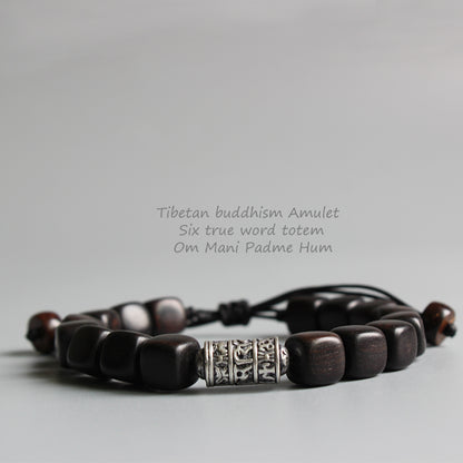 Buddhist Handcrafted Nature Sandalwood Bracelet for "Will Power & Confidence" with Om Mani Padme Hum Charm