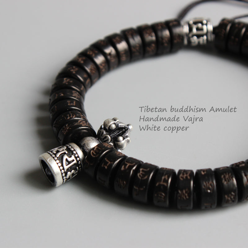 Buddhist Handcrafted Nature Sandalwood Bracelet for "Calmness & Tranquility" (made with Vajra Blessed Charm & Organic Coconut Beads)