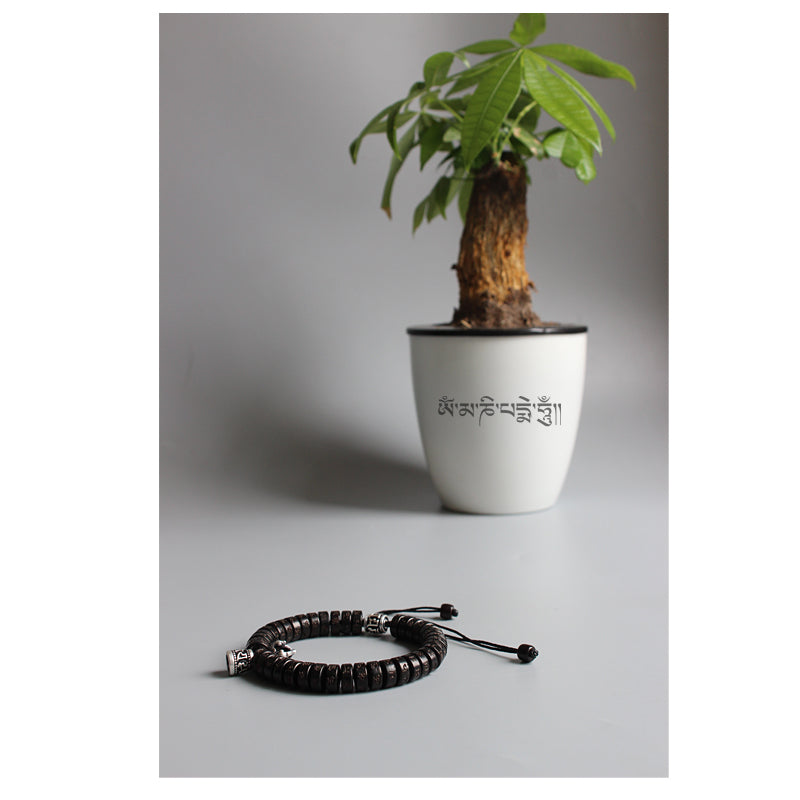 Buddhist Handcrafted Nature Sandalwood Bracelet for "Calmness & Tranquility" (made with Vajra Blessed Charm & Organic Coconut Beads)