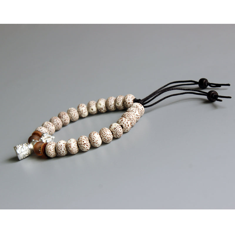 Buddhist Handcrafted Nature Sandalwood Vajra Bracelet (Bodhi Ivory Seeds)