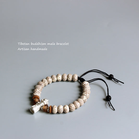 Buddhist Handcrafted Nature Sandalwood Vajra Bracelet (Bodhi Ivory Seeds)