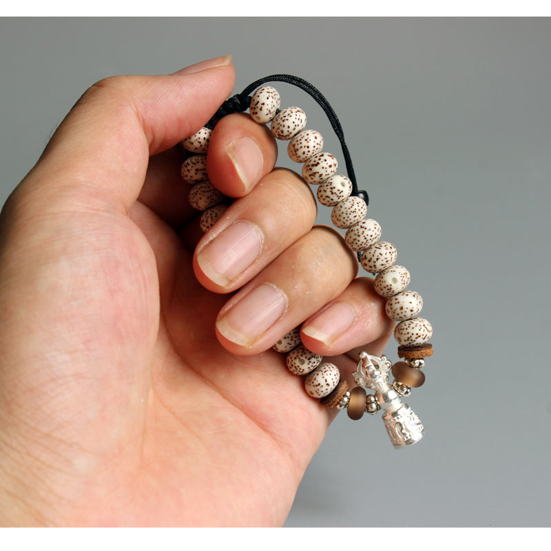 Buddhist Handcrafted Nature Sandalwood Vajra Bracelet (Bodhi Ivory Seeds)
