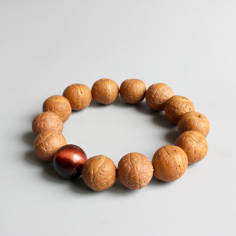 Buddhist Handcrafted Nature Sandalwood Bracelet for "Positivity" (made with Tiger Eye Stone & Organic Bodhi Seeds)