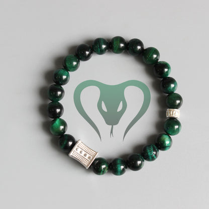 Protection Bracelet with Om Mani Padme Hum Charm (Green Cobra Eyestone)