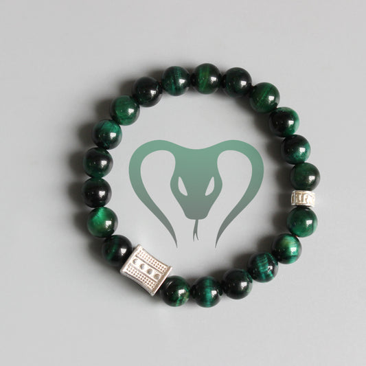 Protection Bracelet with Om Mani Padme Hum Charm (Green Cobra Eyestone)