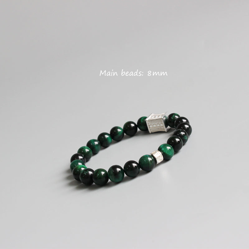 Protection Bracelet with Om Mani Padme Hum Charm (Green Cobra Eyestone)
