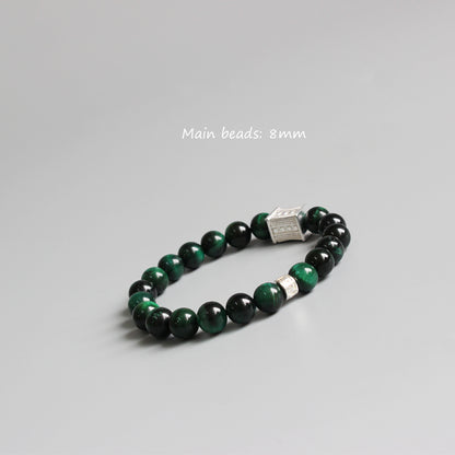 Protection Bracelet with Om Mani Padme Hum Charm (Green Cobra Eyestone)