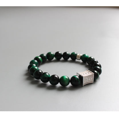 Protection Bracelet with Om Mani Padme Hum Charm (Green Cobra Eyestone)