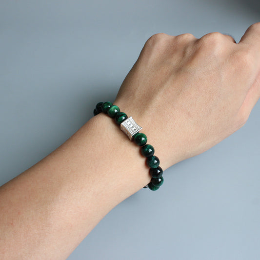 Protection Bracelet with Om Mani Padme Hum Charm (Green Cobra Eyestone)