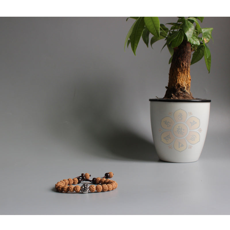 Buddhist Handcrafted Nature Sandalwood Bracelet for "Vitality and Athleticism" (made with Lucky Bat Amulet & Rudraksha Seeds)