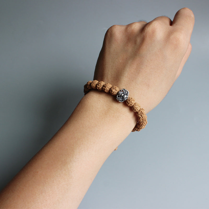 Buddhist Handcrafted Nature Sandalwood Bracelet for "Vitality and Athleticism" (made with Lucky Bat Amulet & Rudraksha Seeds)