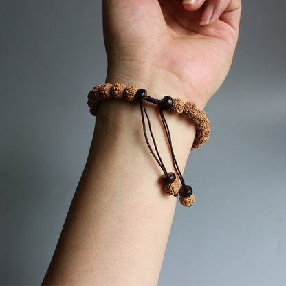 Buddhist Handcrafted Nature Sandalwood Bracelet for "Vitality and Athleticism" (made with Lucky Bat Amulet & Rudraksha Seeds)