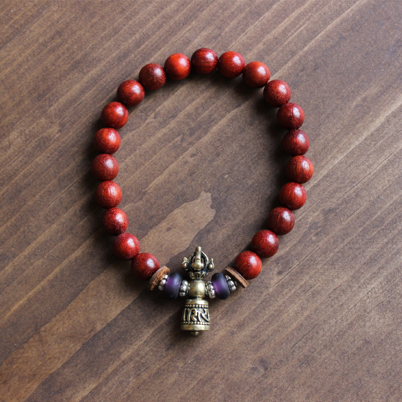 Buddhist Handcrafted Nature Sandalwood Bracelet for "Benevolence & Bold" with Vajra Strength Charm