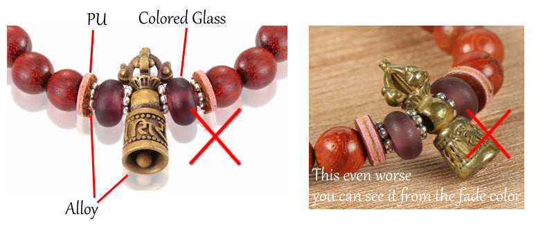 Buddhist Handcrafted Nature Sandalwood Bracelet for "Benevolence & Bold" with Vajra Strength Charm