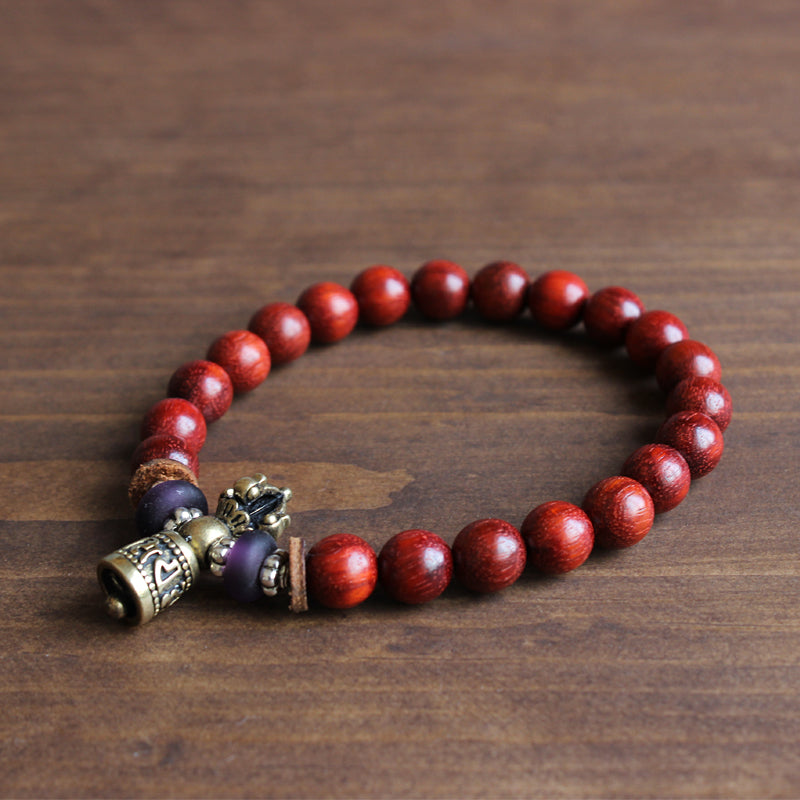 Buddhist Handcrafted Nature Sandalwood Bracelet for "Benevolence & Bold" with Vajra Strength Charm