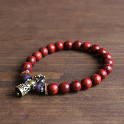Buddhist Handcrafted Nature Sandalwood Bracelet for "Benevolence & Bold" with Vajra Strength Charm