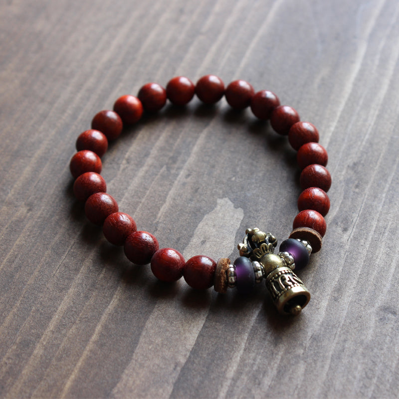 Buddhist Handcrafted Nature Sandalwood Bracelet for "Benevolence & Bold" with Vajra Strength Charm